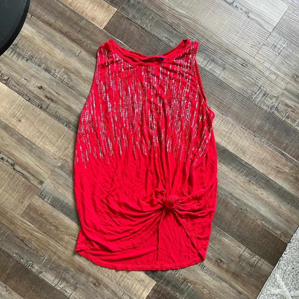 Red sparkle tie tank top blouse